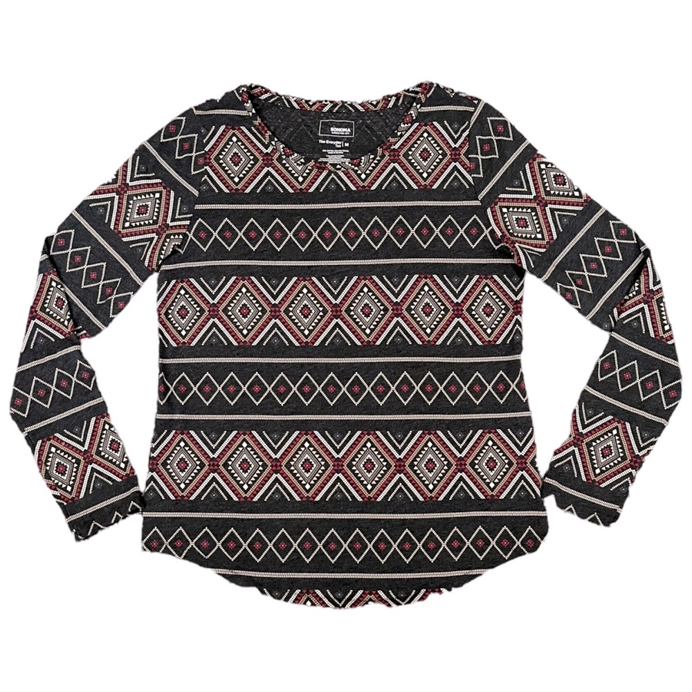 Sonoma Goods For Life Crewneck Long Sleeve Aztec Print ‘The Everyday Tee’